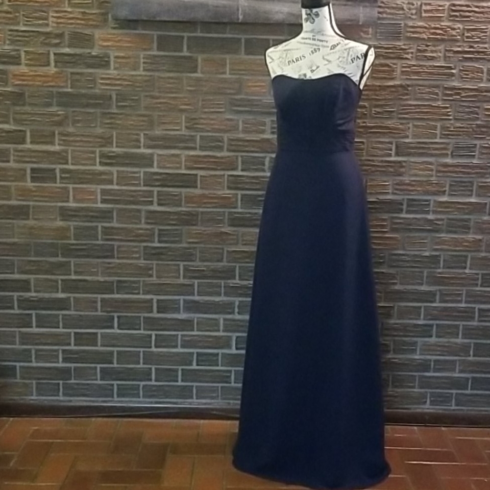 Alfred Angelo Long navy blue strapless dress